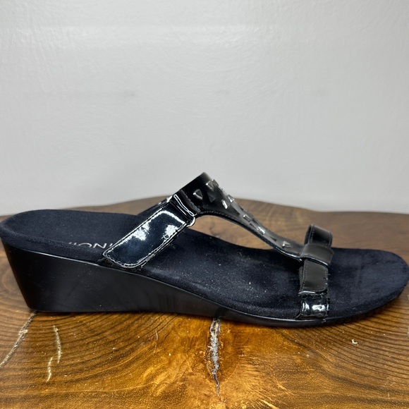 Vionic Black Patent Wedge Slide Sandals Size 11 - Picture 1 of 11